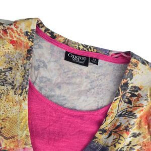 Onque Casual Womens Medium Multicolor Floral Short Sleeve Round Neck Shirt‎